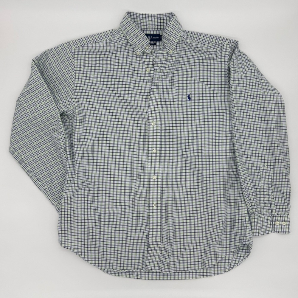 Polo Ralph Lauren Mens Classic Fit Green Navy Check Button Down Shirt 16.5 34/35